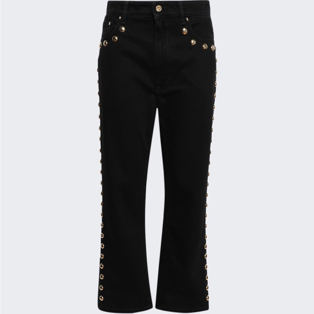 Paco Rabanne Black and Gold Flare Jeans with Studded Details